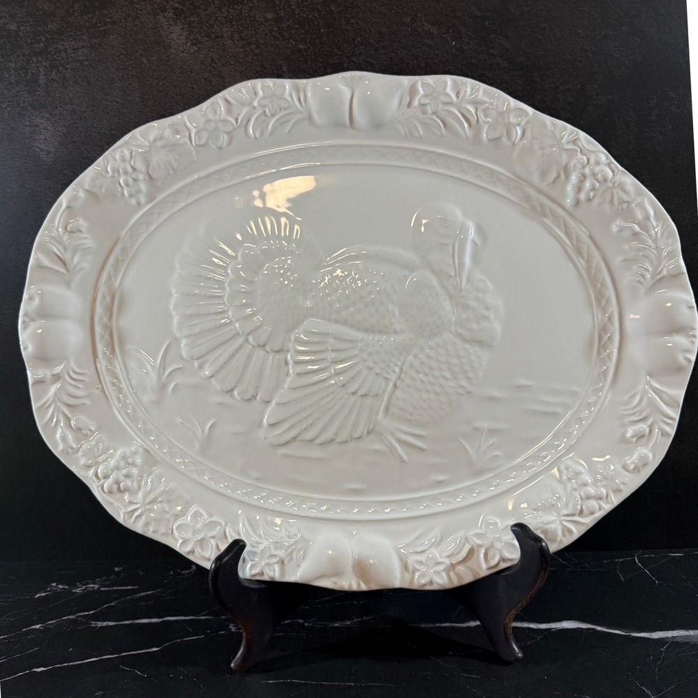 Vintage CERIART Made in Portugal Ceramic Turkey Thanksgiving Platter 14.5X19